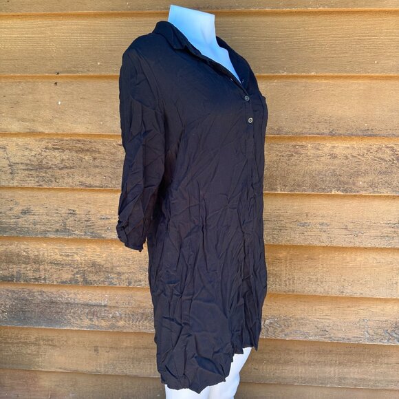 Faded Glory Long Black Sleeve Button Up Knee Length T-Shirt Dress SIze M - Picture 5 of 8